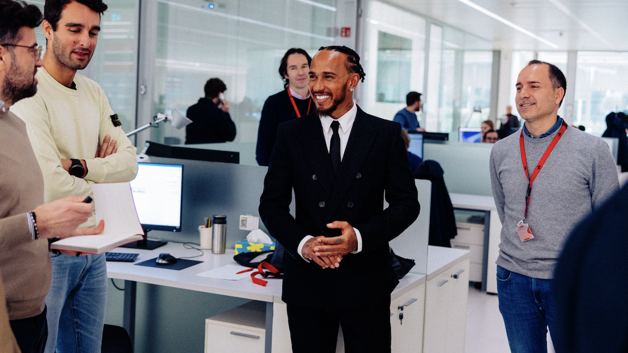 Lewis Hamilton with Ferrari staff